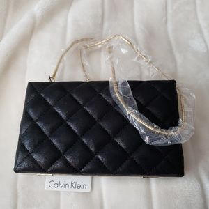 Calvin Klein black box clutch w/gold chain-NWT